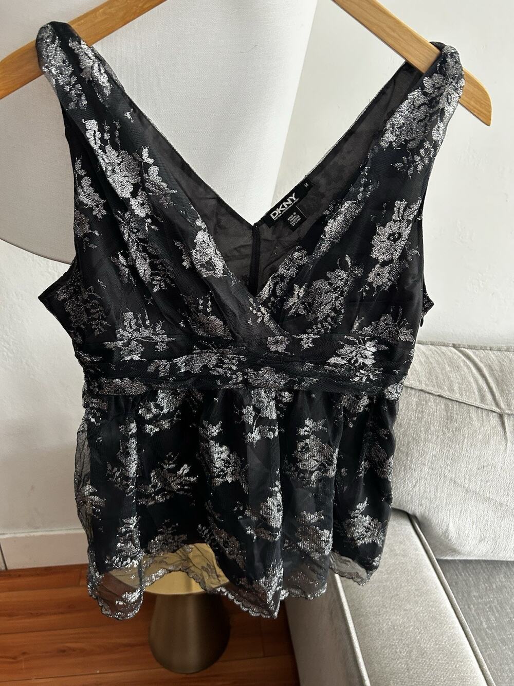 Vtg Y2K Babydoll Cami Top Black Lace Floral Whimsigoth Vampy Witchy Fairy